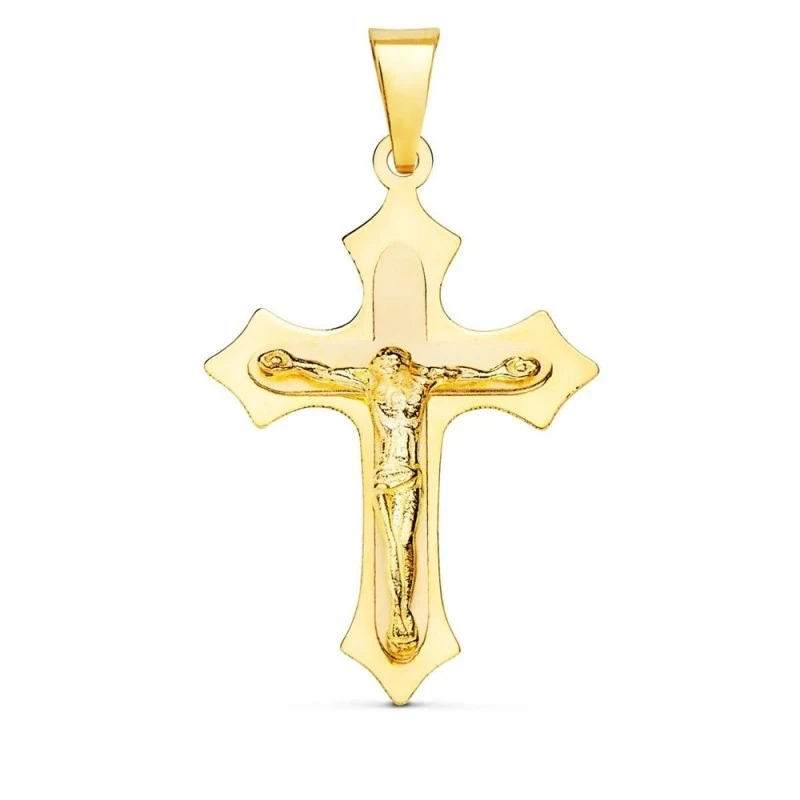 Cruz Cristo Colgante Oro 18k unisex 32 mm. brillo lisa terminaciones