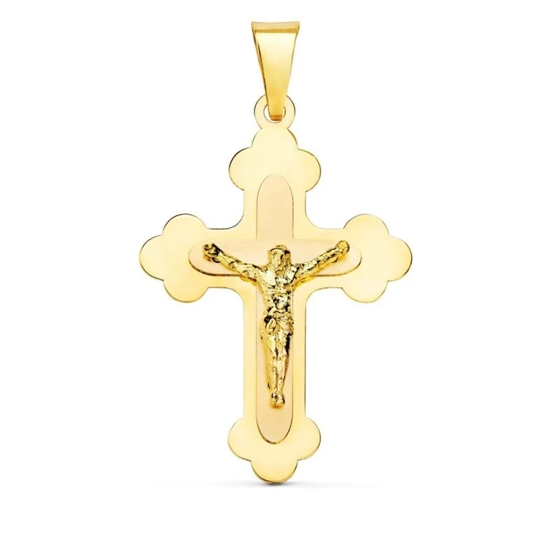 Cruz Cristo Colgante Oro 18k unisex 32 mm. lisa brillo terminaciones