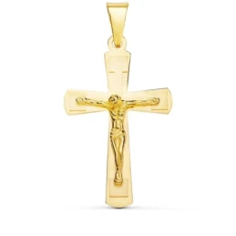 Cruz Cristo Colgante Oro 18k unisex 33 mm. lisa mate brillo