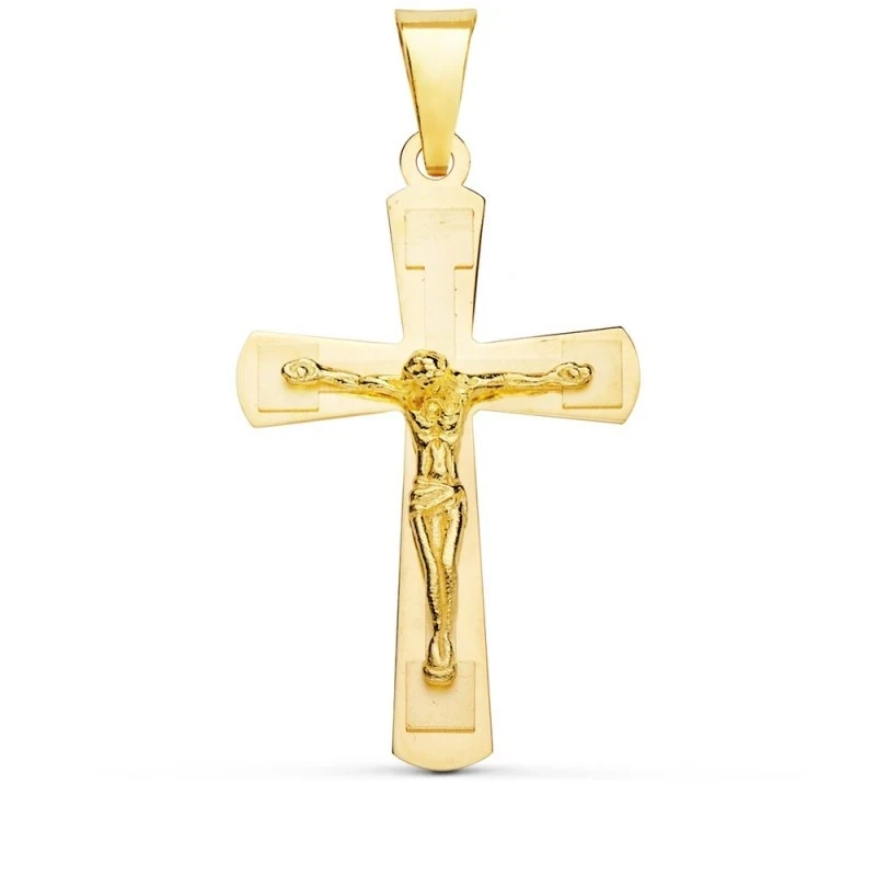 Cruz Cristo Colgante Oro 18k unisex 33 mm. lisa mate brillo