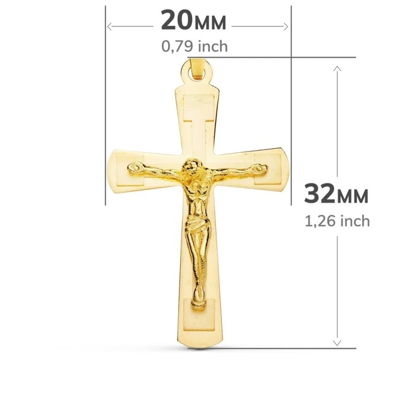 Cruz Cristo Colgante Oro 18k unisex 33 mm. lisa mate brillo