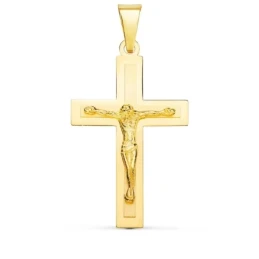 Cruz Cristo Colgante Oro 18k unisex 32 mm. lisa combinada mate brillo