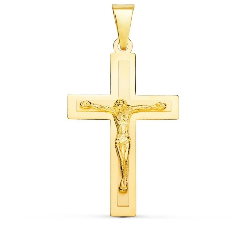 Cruz Cristo Colgante Oro 18k unisex 32 mm. lisa combinada mate brillo