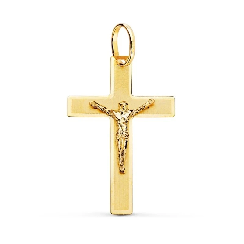 Cruz Cristo Colgante Oro 18k unisex 29 mm. lisa matizada