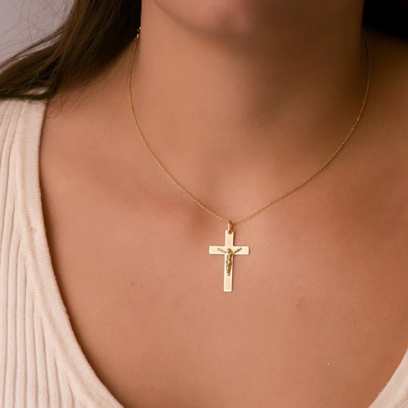 Cruz Cristo Colgante Oro 18k unisex 29 mm. lisa matizada