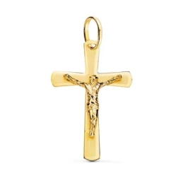 Cruz Cristo Colgante Oro 18k unisex 25 mm. plana lisa bordes redondea