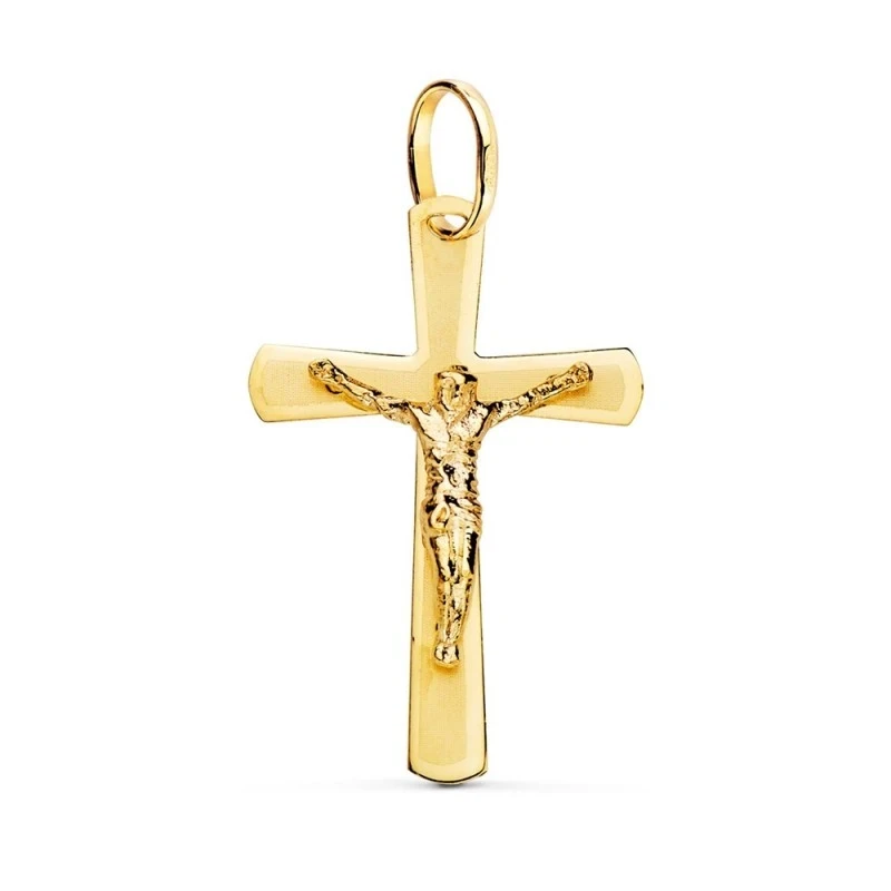 Cruz Cristo Colgante Oro 18k unisex 25 mm. plana lisa bordes redondea