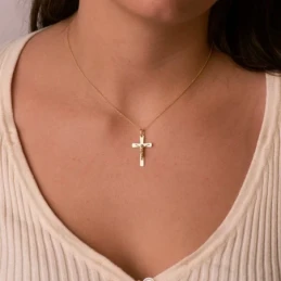 Cruz Cristo Colgante Oro 18k unisex 25 mm. plana lisa bordes redondea