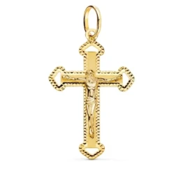 Cruz Cisto Oro 18k unisex 35 mm. bordes detalles tallados combinados