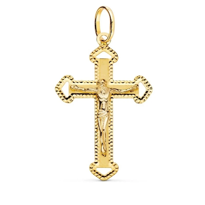 Cruz Cisto Oro 18k unisex 35 mm. bordes detalles tallados combinados