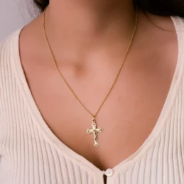 Cruz Cisto Oro 18k unisex 35 mm. bordes detalles tallados combinados