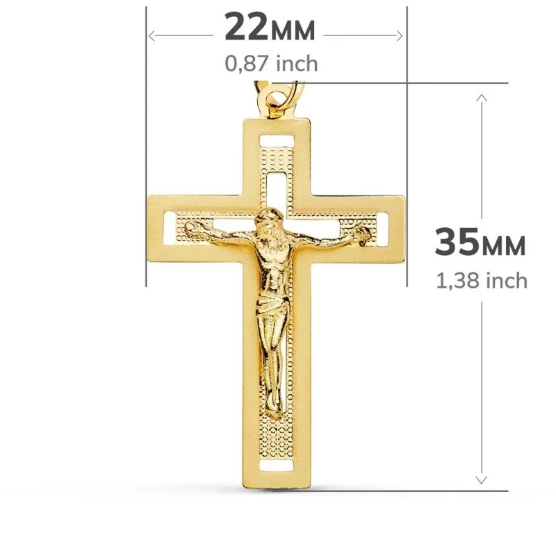 Cruz Cristo Colgante Oro 18k unisex 35 mm. detalles calados combinado