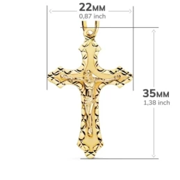 Cruz Cristo Colgante Oro 18k unisex 35 mm. detalles tallados borde te
