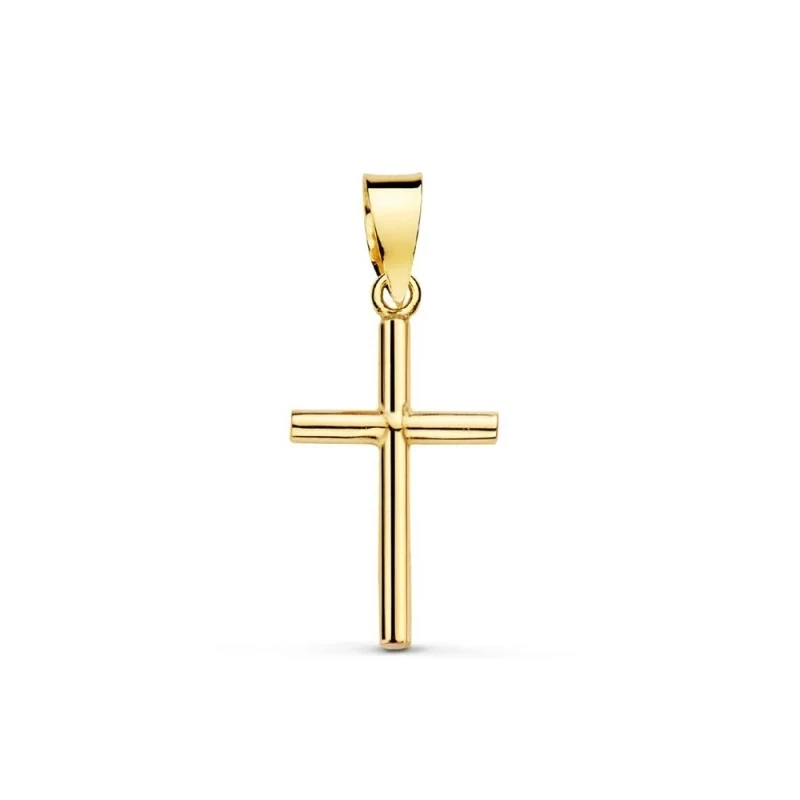 Cruz Oro 18k unisex 15 mm. hueca tubo lisa brillo