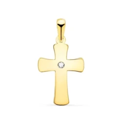 Cruz Oro 18k unisex 20 mm. circonita centro lisa brillo plana