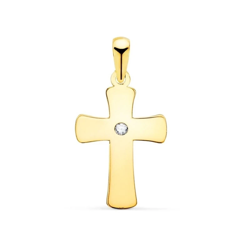 Cruz Oro 18k unisex 20 mm. circonita centro lisa brillo plana