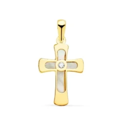 Cruz Oro 18k unisex 20 mm. nácar combinado circonita centro lisa term