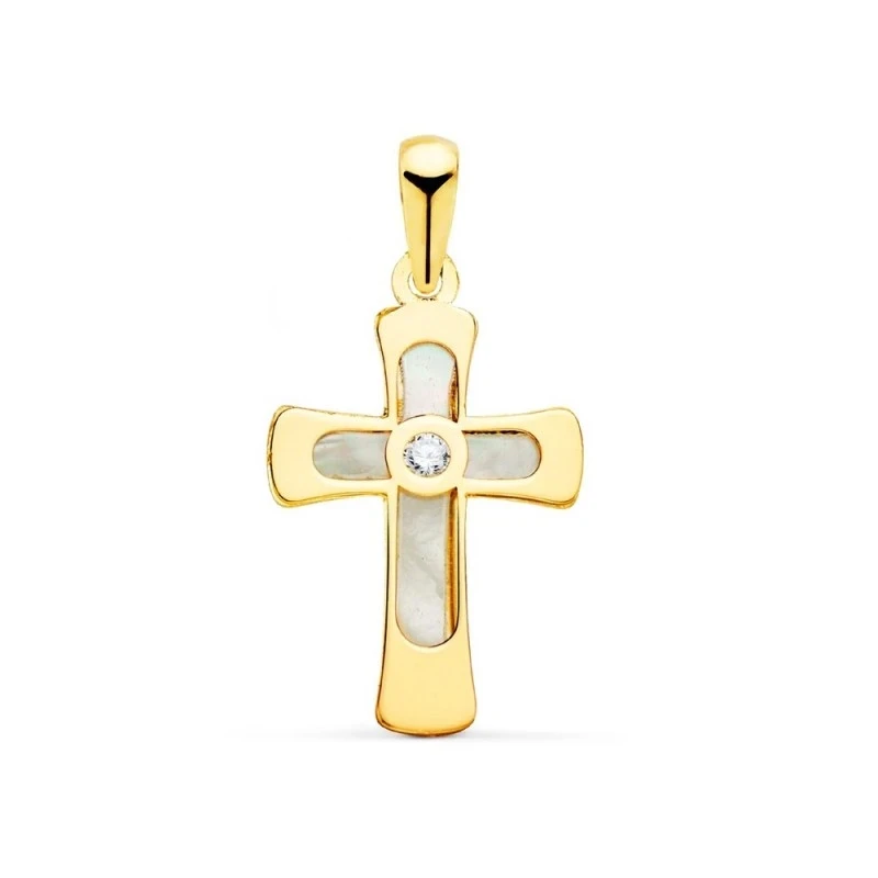 Cruz Oro 18k unisex 20 mm. nácar combinado circonita centro lisa term