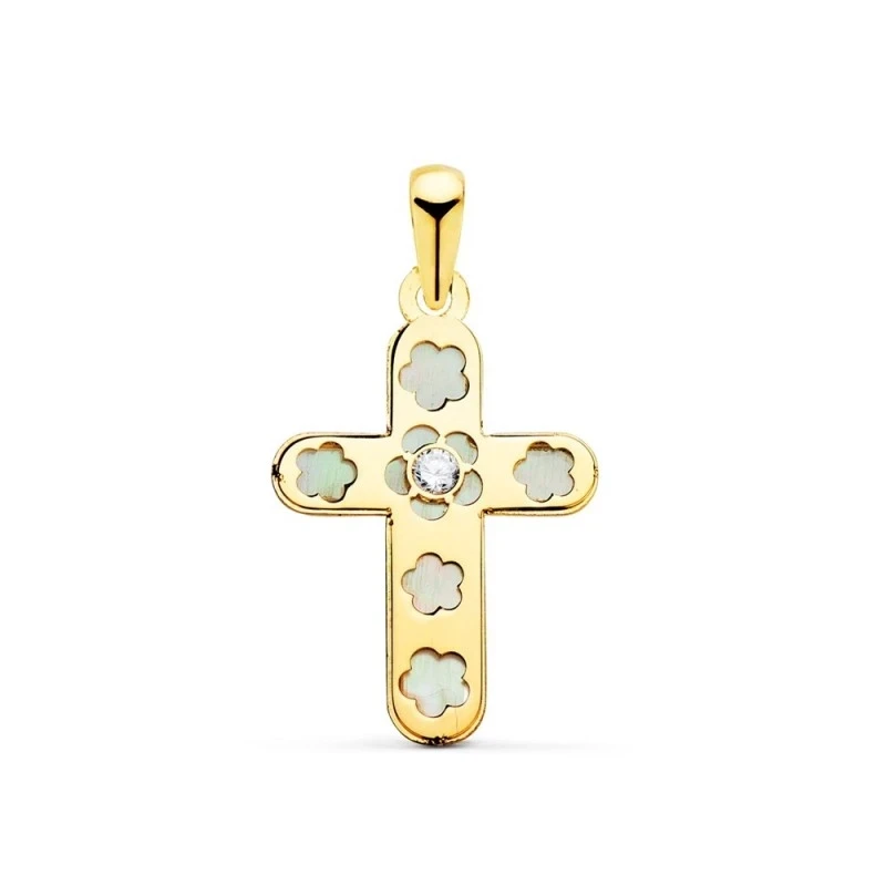 Cruz Oro 18k unisex 20 mm. nácar combinado circonita centro detalles