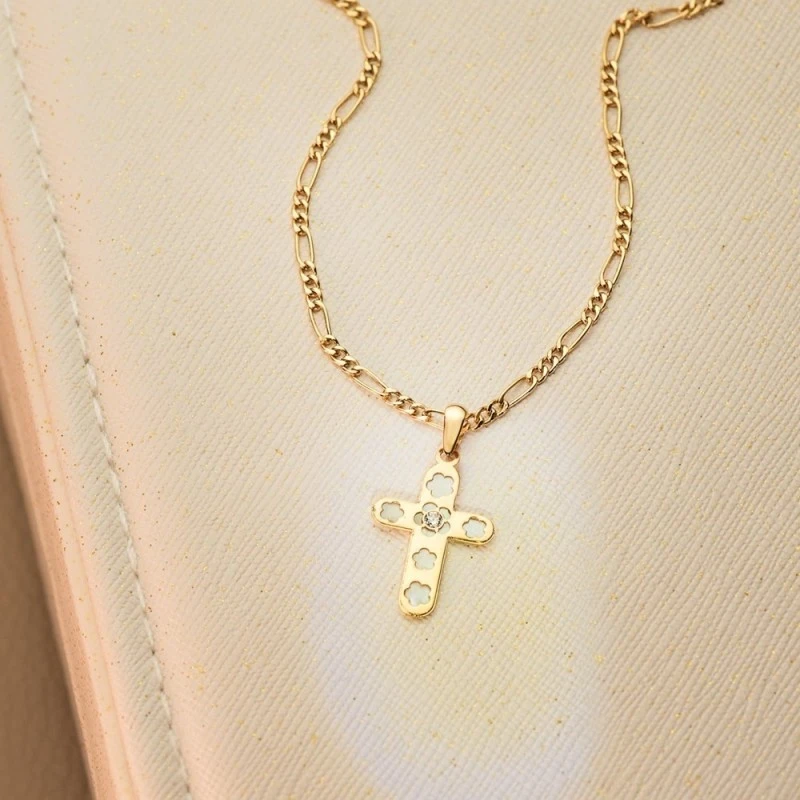 Cruz Oro 18k unisex 20 mm. nácar combinado circonita centro detalles