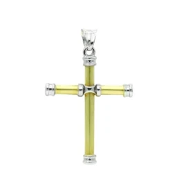 Cruz Oro bicolor 18k unisex 40 mm. lisa hueca tubo
