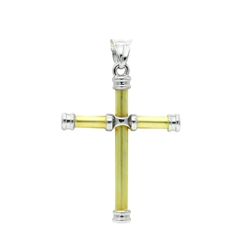 Cruz Oro bicolor 18k unisex 40 mm. lisa hueca tubo