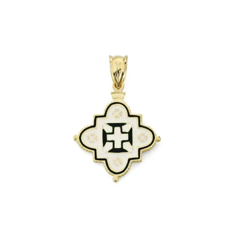 Cruz Extremadura Oro 18k unisex 25 mm. esmaltada blanco negro