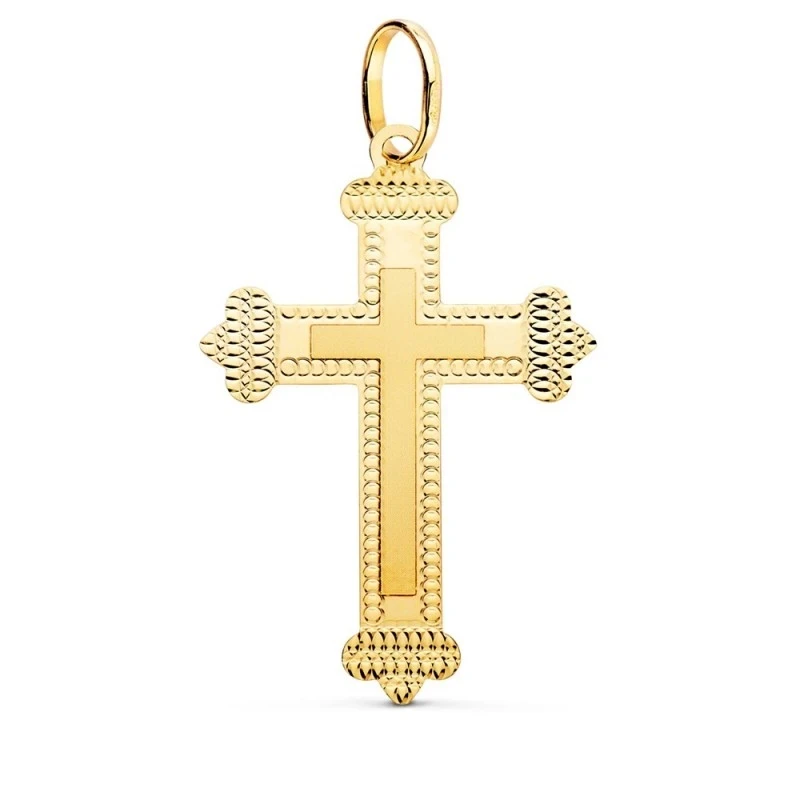 Cruz Oro 18k unisex 35 mm. lisa borde tallado detalle terminaciones