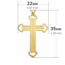 Cruz Oro 18k unisex 35 mm. lisa detalles tallados borde formas calada