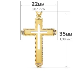 Cruz Oro 18k unisex 35 mm. detalles tallados borde relieve centro cru
