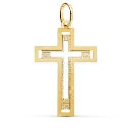 Cruz Oro 18k unisex 35 mm. lisa combinada detalles tallados calada
