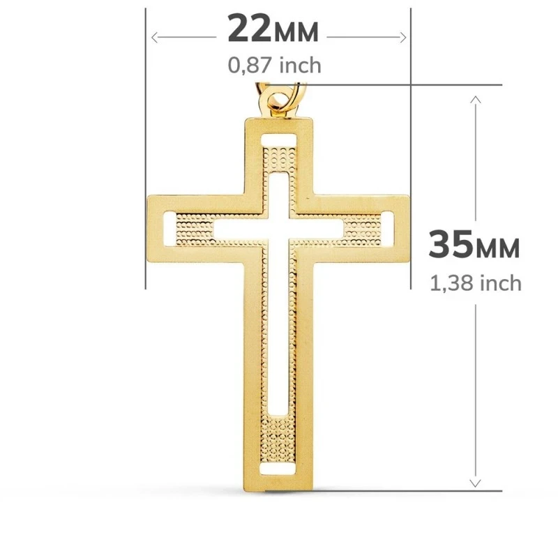 Cruz Oro 18k unisex 35 mm. lisa combinada detalles tallados calada