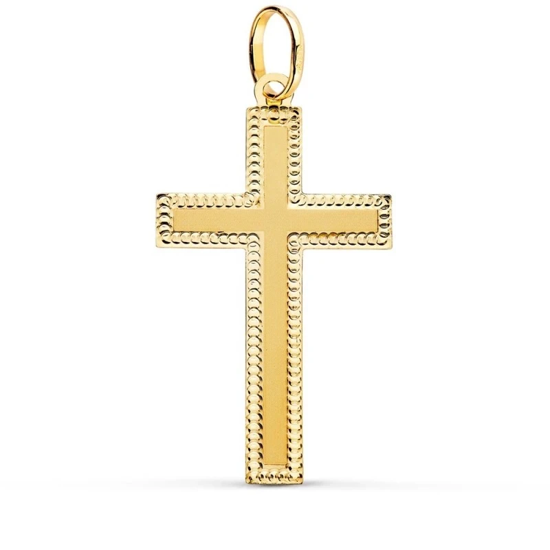 Cruz Oro 18k unisex 35 mm. plana lisa borde tallado forma círculos