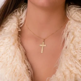 Cruz Oro 18k unisex 35 mm. plana lisa borde tallado forma círculos