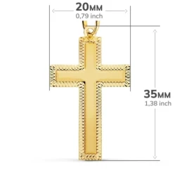 Cruz Oro 18k unisex 35 mm. lisa plana detalles tallados borde formas