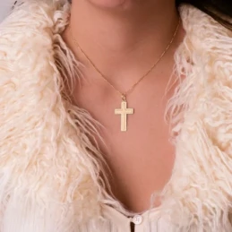 Cruz Oro 18k unisex 35 mm. lisa plana detalles tallados borde formas