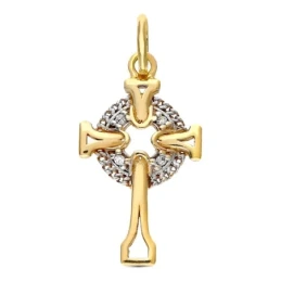 Cruz Celta Colgante Oro Bicolor 9k unisex 18 mm. circonitas combinada