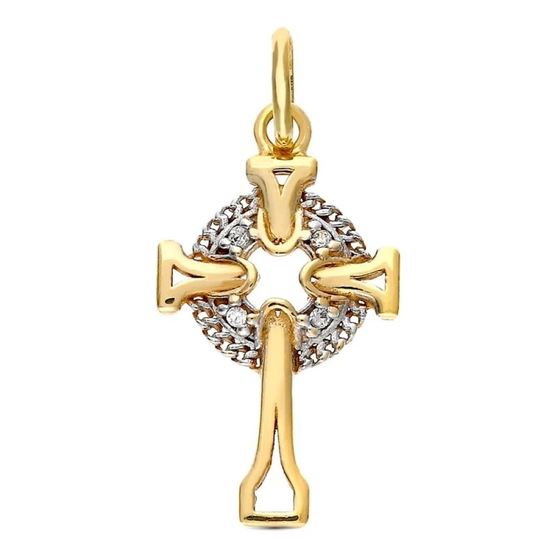Cruz Celta Colgante Oro Bicolor 9k unisex 18 mm. circonitas combinada