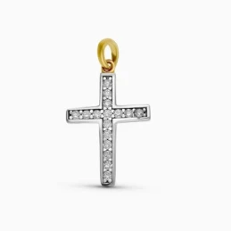 Cruz Oro blanco 9k unisex 21 mm. circonitas borde liso
