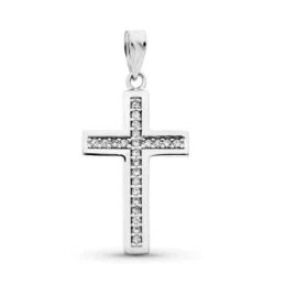 Cruz Colgante Oro blanco 9k unisex 26 mm. circonitas centro bordes li
