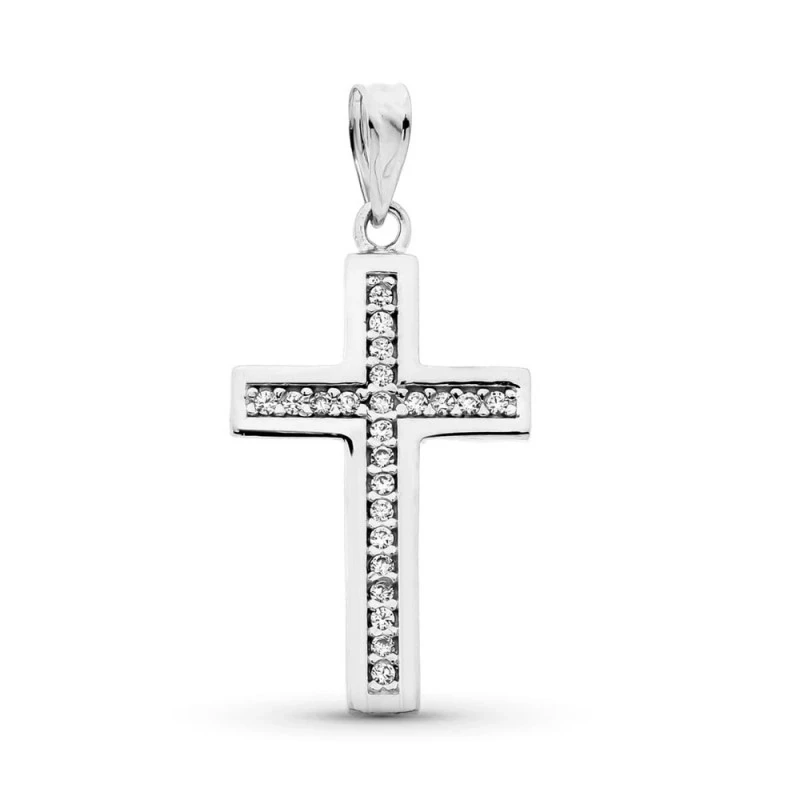 Cruz Colgante Oro blanco 9k unisex 26 mm. circonitas centro bordes li