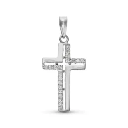 Cruz Colgante Oro Blanco 9k unisex 25 mm. circonitas combinadas lisa