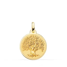 Árbol Vida Medalla Oro 18k mujer 18 mm. detalle bisel liso combinada