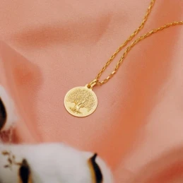 Árbol Vida Medalla Oro 18k mujer 18 mm. detalle bisel liso combinada