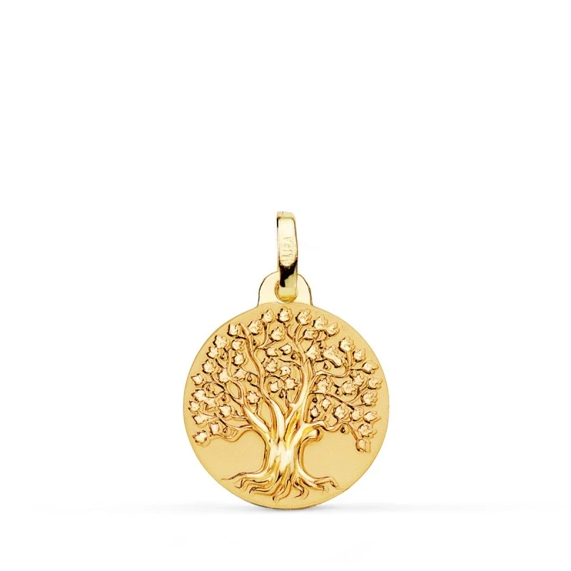 Árbol Vida Medalla Oro 18k mujer 16 mm. lisa mate brillo combinada