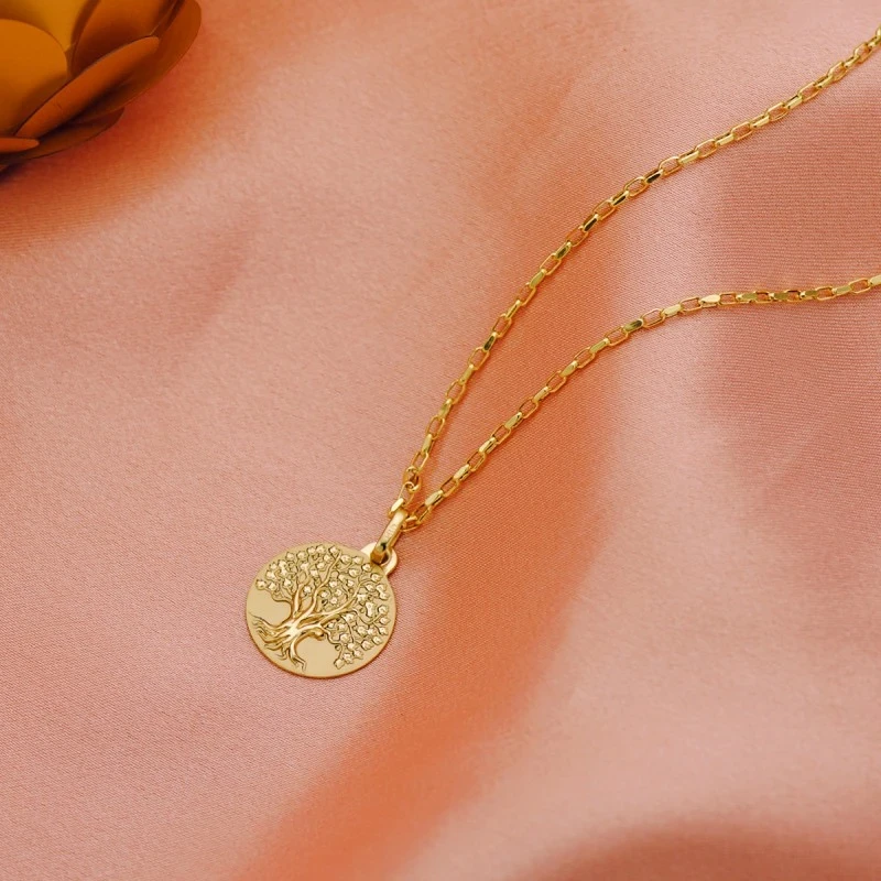 Árbol Vida Medalla Oro 18k mujer 16 mm. lisa mate brillo combinada