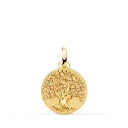 Árbol Vida Medalla Oro 18k mujer 16 mm. lisa mate brillo combinada