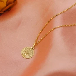 Árbol Vida Medalla Oro 18k mujer 16 mm. lisa mate brillo combinada