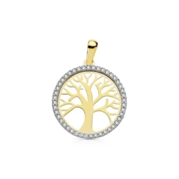 Árbol Vida Medalla Oro Bicolor 9k mujer 20 mm. circonitas cerco detal
