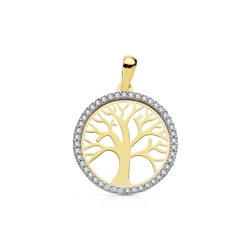 Árbol Vida Medalla Oro Bicolor 9k mujer 20 mm. circonitas cerco detal
